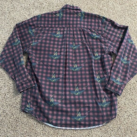 VTG North Crest Button Up Long Sleeve Medium Plaid Fly Fishing Novelty 90s - Picture 2 of 6